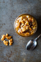Homemade wet walnuts in a jar