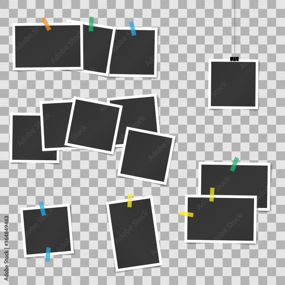 Poster big set of square vector photo frames stack. vertical and horizontal template photo design