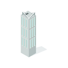 A tall gray building in a modern style. Isometry. Megalopolis. panoramic Windows.eps