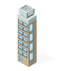Multistory building. Hotel with a facade. Megapolis, isometry. Architecture. Web design..eps