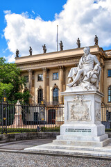 Fototapeta na wymiar Alexander von Humboldt statue outside Humboldt University from 1883 by Reinhold Begas, Berlin, Germany,