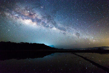 Beautiful nightscape with Starry night and Milky Way Galaxy rising in Kudat Sabah North Borneo. 
