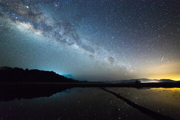 Beautiful nightscape with Starry night and Milky Way Galaxy rising in Kudat Sabah North Borneo. 