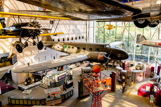 WASHINGTON, USA - SEP 24, 2015: Interior of the National Air and Space Museum (NASM). It was established in 1946 as the National Air Museum