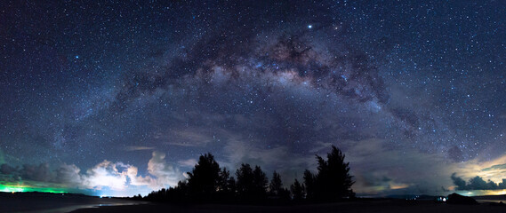 Beautiful nightscape with Starry night and Milky Way Galaxy rising in Kudat Sabah North Borneo. 