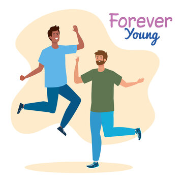 men cartoons of forever young design, holiday and friendship theme Vector illustration