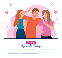 women and man cartoons smiling of happy youth day design, Young holiday and friendship theme Vector illustration