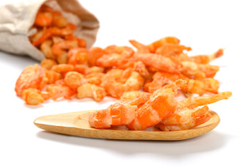big size dry shrimps on a white background