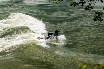 Surfing the St. Lawrence River in Montréal - Québec, Canada