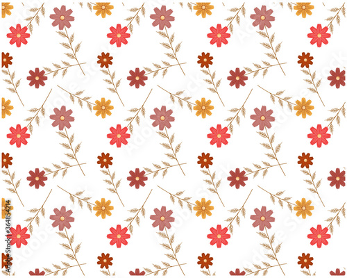 コスモスの花柄のシームレスパターン カラフルな花びらの背景画像 Abstract Wall Mural Abstra Nisi