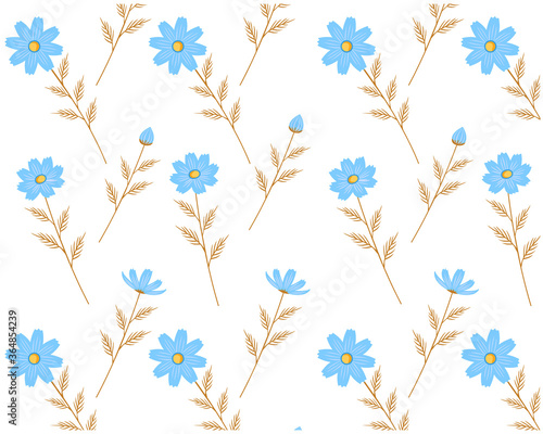 コスモスの花柄のシームレスパターン カラフルな花びらの背景画像 Wall Mural Nisi
