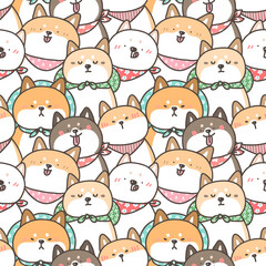 Seamless Pattern of Cute Cartoon Shiba Inu Illustration