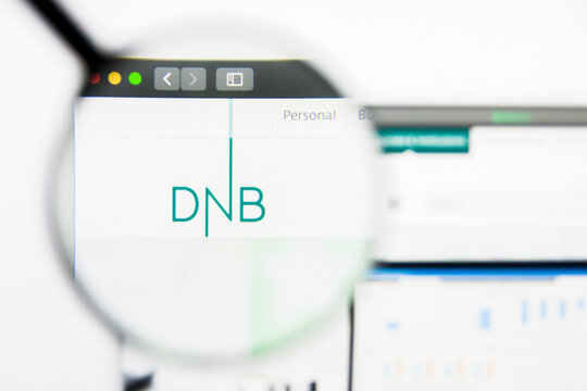 Los Angeles, California, USA - 24 March 2019: Illustrative Editorial of DNB website homepage. DNB logo visible on display screen.
