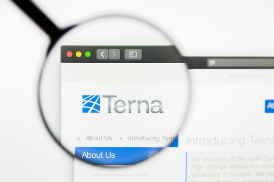 Los Angeles, California, USA - 12 March 2019: Illustrative Editorial, Terna website homepage. Terna logo visible on display screen