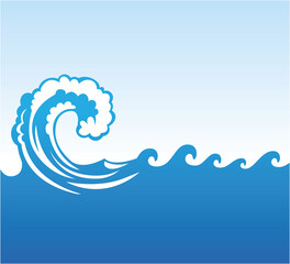 a big blue sea wave rolling in the ocean with clear blue sky vector background