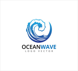 big blue rolling ocean wave in circle form vector logo design