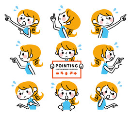 色んな方向を指さす女性　困る　焦る