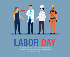 doctor and builder men painter and chef women design, Labor day holiday and patriotic theme Vector illustration - Powered by Adobe