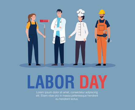 doctor and builder men painter and chef women design, Labor day holiday and patriotic theme Vector illustration