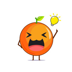 Cute orange character got an idea isolated on white background. Orange character emoticon illustration