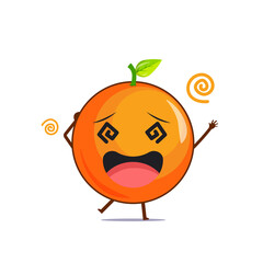 Cute orange character feel dizzy isolated on white background. Orange character emoticon illustration