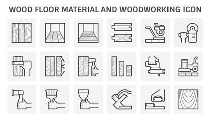 Wood floor material and woodworking vector icon set design.