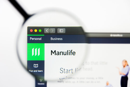 Los Angeles, California, USA - 23 March 2019: Illustrative Editorial of Manulife website homepage. Manulife logo visible on display screen.