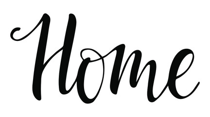 HOME hand drawn lettering. Modern black brush calligraphy phrase. Quote typography print for housewarming cards, textile, fabric, bags, posters, banners, interior, home decorations