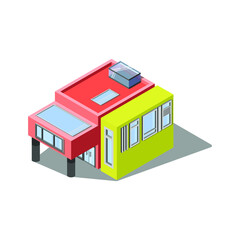 The building is yellow and orange. Isometry architecture. In modern style..eps
