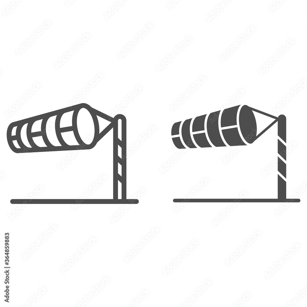Poster Cone meteorology windsock line and solid icon, golf concept, Wind direction indicator sign on white background, wind vane icon in outline style for mobile concept and web design. Vector graphics.