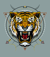 vector angry tiger with sacred geometry