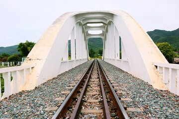 railway tracks.  Line of railway crossing in rural of Thailand. Northern Railway of Thailand In the White Bridge area, Lamphun Province.