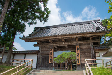 Fototapeta na wymiar Chusonji Temple in Hiraizumi, Iwate, Japan. Chusonji Temple is part of World Heritage Site - Historic Monuments and Sites of Hiraizumi.