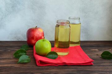 Apples and fruit. Autumn harvest. Apple juice. A healthy drink for health. Diet concept