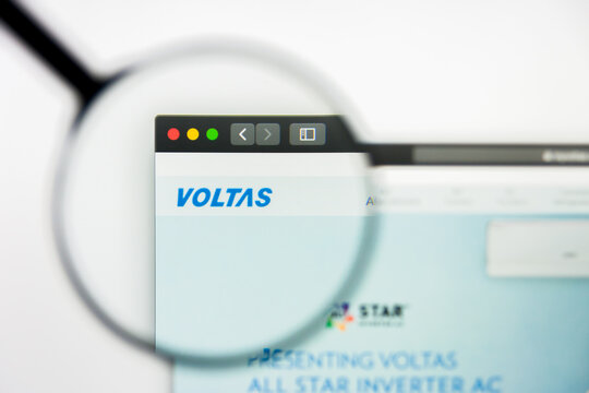 New York, New York State, USA - 18 June 2019: Illustrative Editorial of Voltas website homepage. Voltas logo visible on display screen.