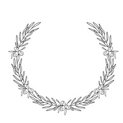 Round wreath frame. Outline black-and-white drawing.
