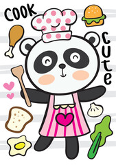 Cute panda chef cartoon for t shirt