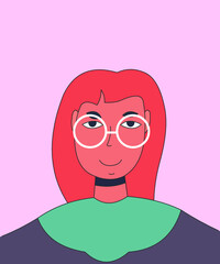 Happy woman portrait at the hairdresser. Hair shine. Avatar. Vector Flat Illustration.