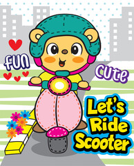 Cute bear riding scooter cartoon for t shirt