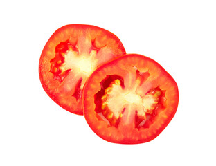 Slice of tomato isolated on white.