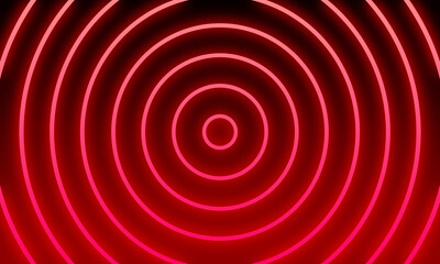 Abstract red neon light circles background.