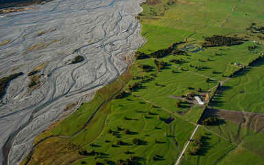 The view of river formations from a scenic flight in Fox Glacier