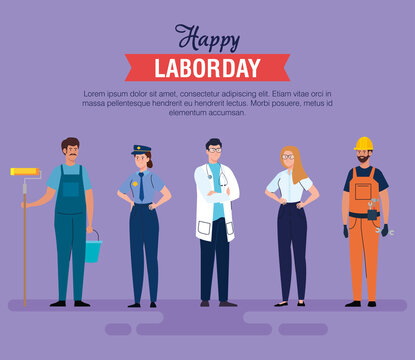 women and men workers design, Labor day holiday and patriotic theme Vector illustration