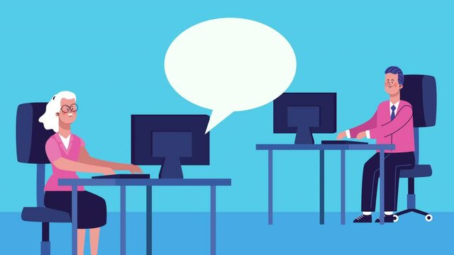 business couple working in the office characters animated