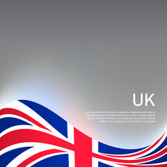 Great Britain wavy glowing flag on a gray glossy background. National poster of the united kingdom. Great britain state patriotic cover, banner. UK flag pattern. Vector