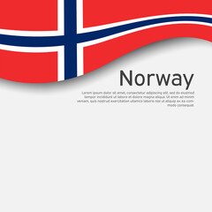 Norway flag on a white wavy background. National poster design of norway. State Norwegian patriotic banner, flyer. Paper cut style.