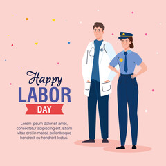 doctor man and police woman design, Labor day holiday and patriotic theme Vector illustration