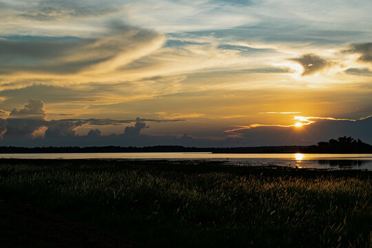 sunset at Namphan small lake Sang khom Udonthani.