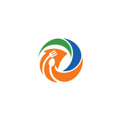 Logo template of restaurant and arrow. Simple flat style. Vector logo template ready for use.