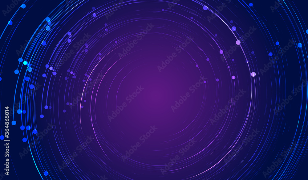 Poster dots and lines make up spiral glowing graphic background, abstract graphic pattern.